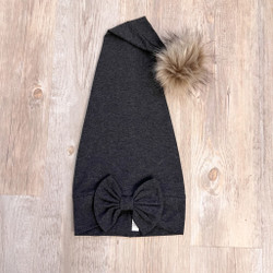 Tonttulakki rusetilla ja tupsulla, Dark Grey Melange