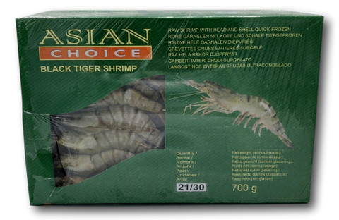 Asian Choice Black Tiger Shrimp w/Head 700g (S:21/30)