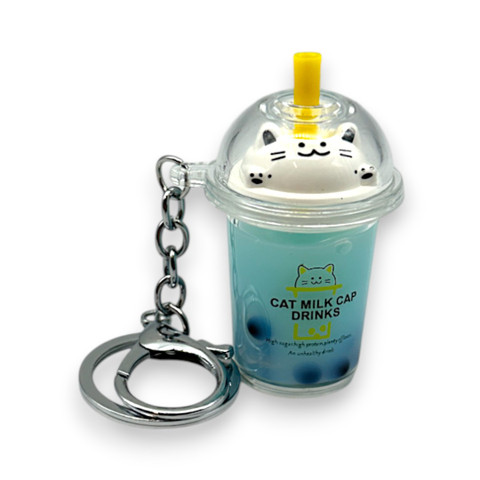 Luck cat Bubble tea Key Chain small pendant blue
