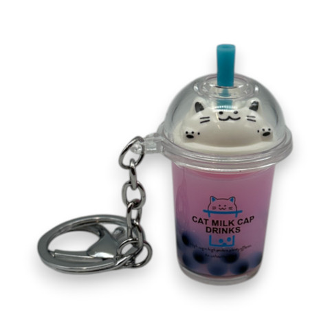 Luck cat Bubble tea Key Chain small pendant pink
