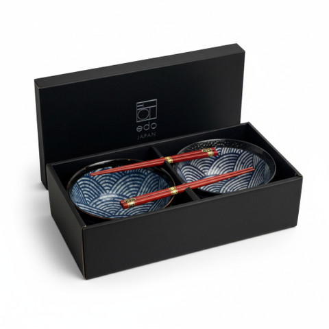 EMRO Udon bowl set Japanese wave 17x8.7cm