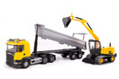 Keltainen EMEK Scania Hiekkapuoliperärekka 50 cm ja Telakaivuri 30 cm