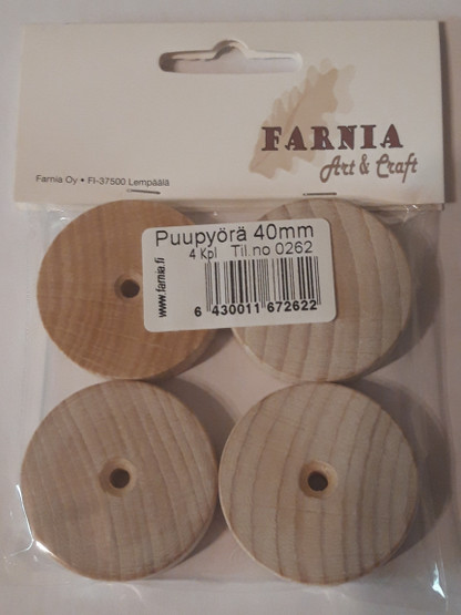 Puupyörä 40mm, 4kpl/pss