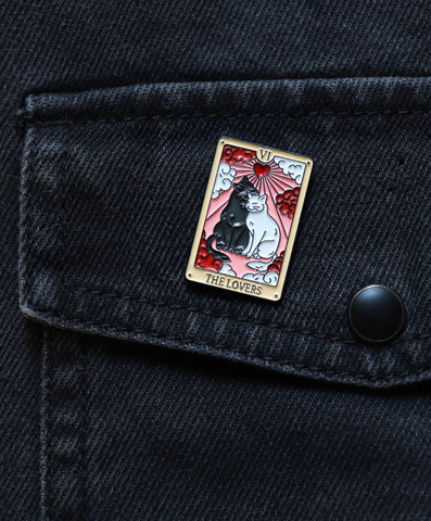 Pinssi - The Lovers, Tarot Card With Cats