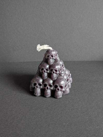 Black beeswax skull pyramid candle 