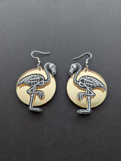 Skeleton Flamingo earrings with sun 