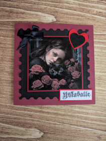 Handmade card with cat and girl