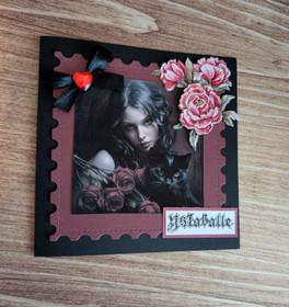 Handmade card with cat and girl