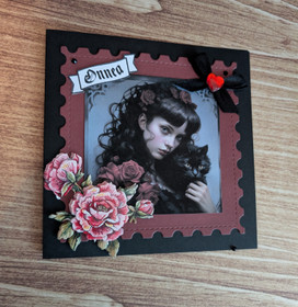 Handmade card with cat and girl