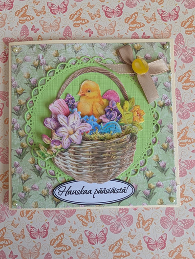 Käsintehty kortti pääsiäistiput keltainen 