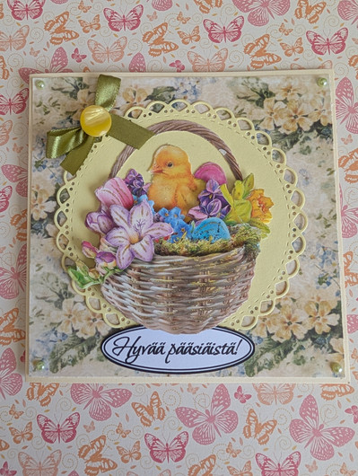 Käsintehty kortti pääsiäistiput keltainen 