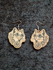 Steampunk cat earrings