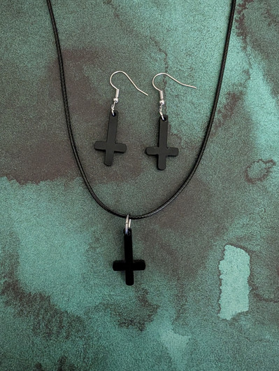 Black inverted cross earrings