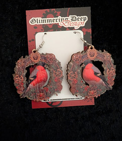 Steampunk red bullion earrings