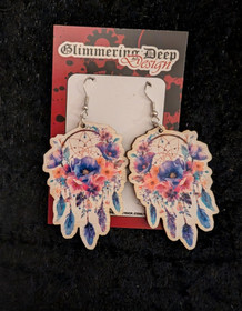 Dreamcatcher earrings with blue flowers