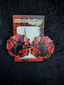 Pentagram and cat earrings