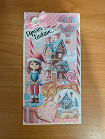 Christmas card with ginger bread and girl