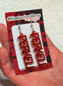 Red glitter perkele earrings 