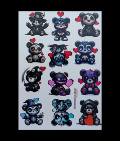 Sticker sheet dark heart teddy bears
