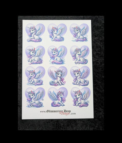 Card picture sheet heart unicorns