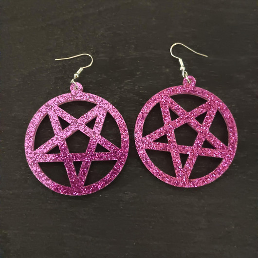 Lilac glitter pentagram earrings 