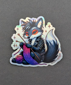 Hologram vinyl sticker knitting fox