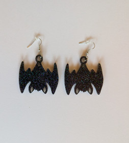 Big black glitter bat earrings 