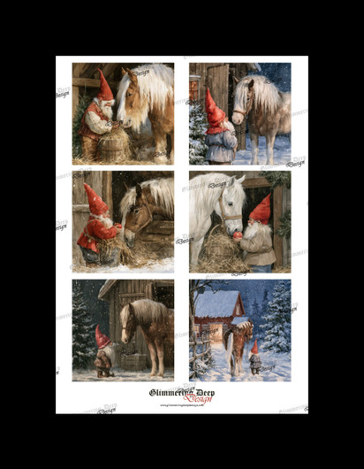Card picture sheet horse and Christmas elf – The magic of Christmas
