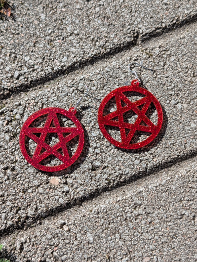 Red glitter pentagram earrings 