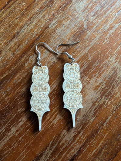 Spinning wheel distaff earrings