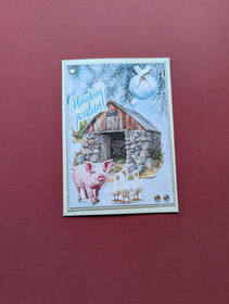 Christmas card with a pig and ducks