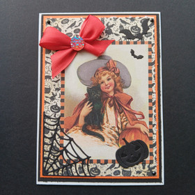 Halloween card girl and a cat