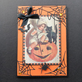 Halloween card girl and a cat