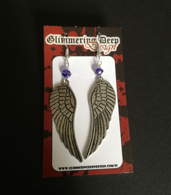 Wing earrings with blue beads