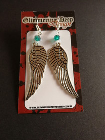 Wing earrings with ocean green beads