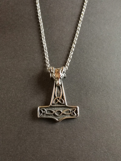 Thor's hammer necklace goat's head with chain