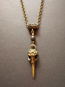 Bird skull necklace with black wooden bead