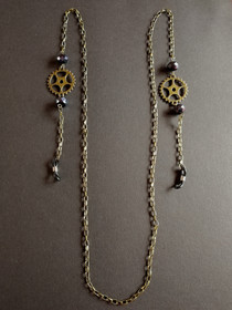 Steampunk chain for glasses with black beads