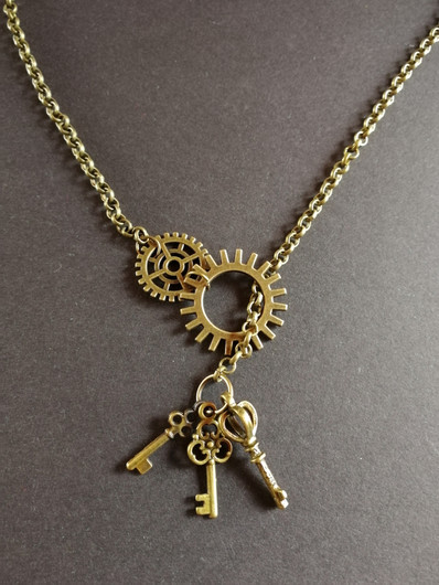 Steampunk necklace with gear and keys