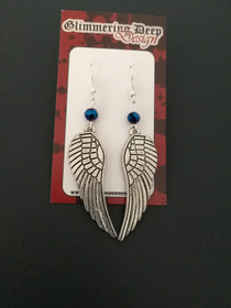 Wing earrings with blue beads 