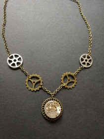 Steampunk gear necklace with clockwork