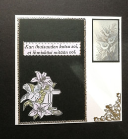 Mourning card with birds and flowers
