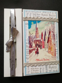 Kynttiläkortti kirkkotie tekstitaustalla