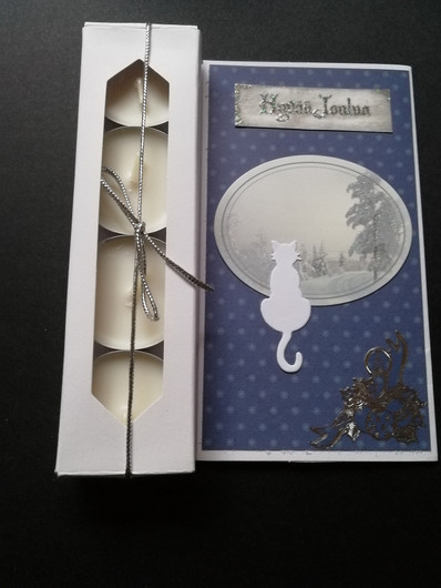 Christmas candle card with a cat