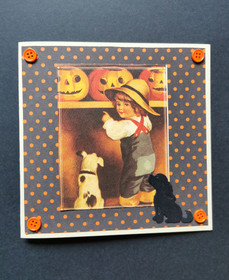 Boy and dogs halloween card
