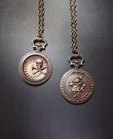 Pocket watch necklace with skull and gear