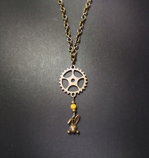 Rabbit and gear necklace