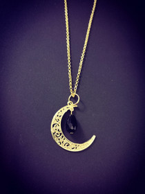 Gold colour moon necklace with black drop 