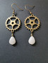 Gear Earrings with stone Droplets