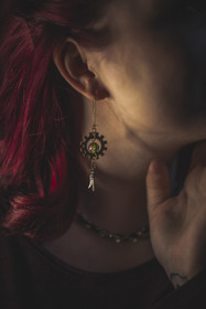 Gear earrings with keys and wings